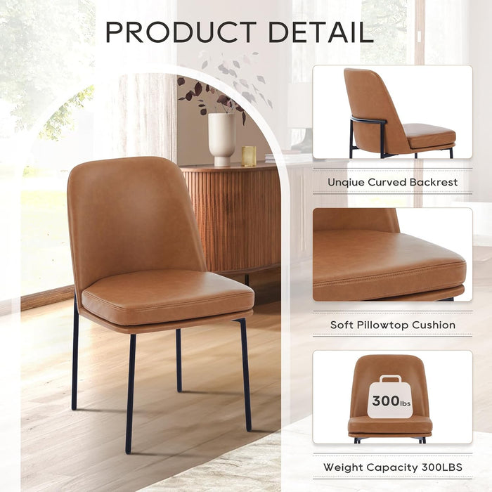 Leather Dining Chairs Set of 4 with Metal Legs, Brown