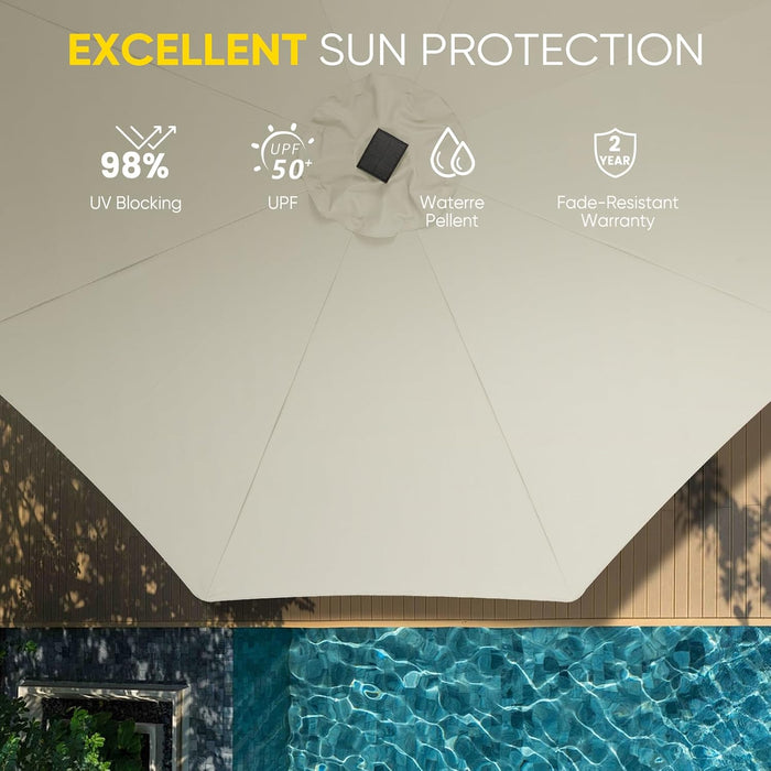 Patio LED Umbrella with Light | Solar Outdoor Umbrella | Market Table Parasol with Push Button Tilt and Crank, with Sturdy Pole & Fade Resistant Canopy, Easy to Set