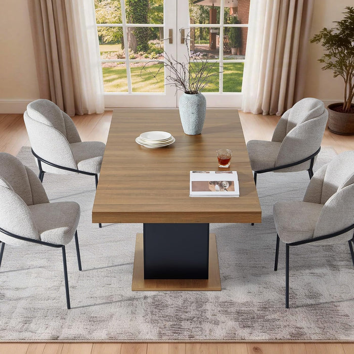 63-79 Inch Extendable Dining Table for 4-8 People (Brown+Black)
