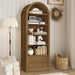 Walnut Farmhouse Arched Bookshelf 7 Tiers With 2 Drawers