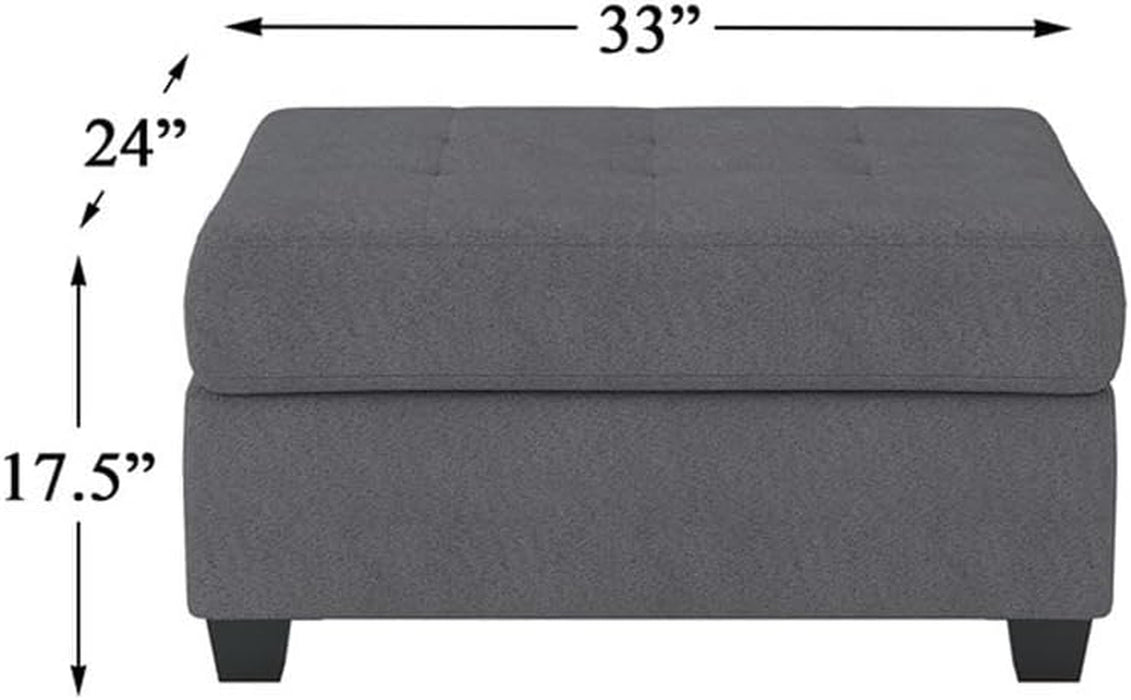 Upholstered Storage Ottoman, Large Button Tufted Footrest for Living Room, Square Bench with Hidden Space for Blankets, Dark Grey