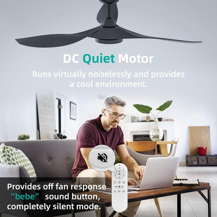 Ceiling Fans with Lights and Remote, Black Ceiling Fan 52 Inch Quiet DC Motor 3 CCT Memory Modern Large Airflow Noiseless Reversible 6 Speeds 3 Timers Indoor Outdoor for Bedroom Living Room