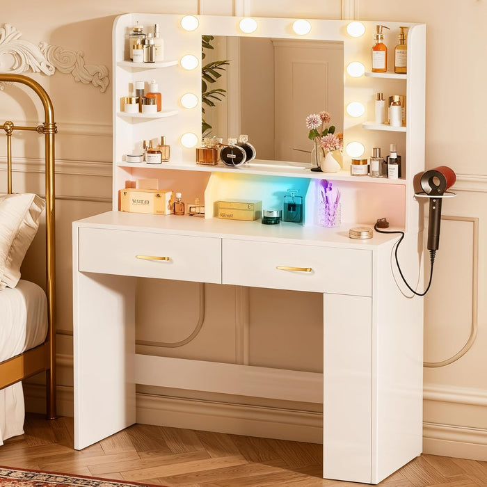 White Vanity Dressing Table With Illuminated Mirror