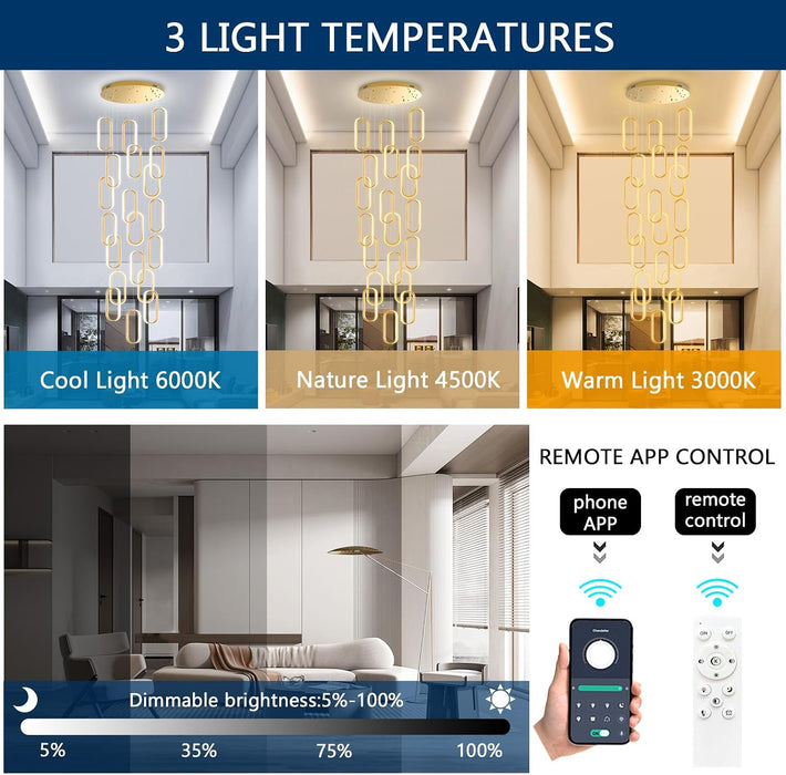 20 Ring Modern Chandelier Glam Chandelier LED Dimmable for Staircase Enterway Ceiling Chandeliers for Villa Foyer Living Room Gold
