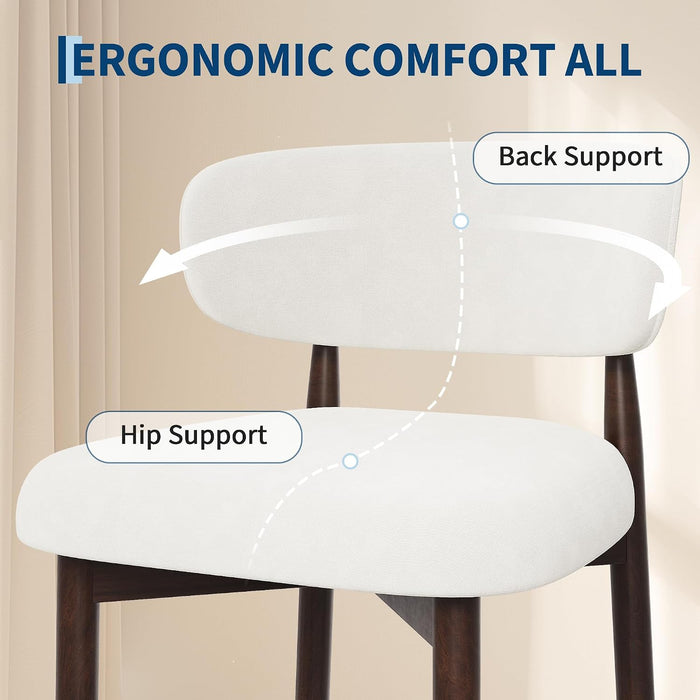 26″ Bar Stools Set of 4, Counter Height Bar Stools with Wood Legs, Upholstered Modern Kitchen Barstools with Back, Linen Fabric, Metal Footrest, for Kitchen Island Dining Room Bar, Beige