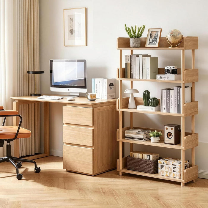 5 Tier Bookshelf, Free Standing Wooden Bookcase with Open Storage Shelves, Sturdy Shelf Organization Display Rack for Living Room, Bedroom, Home Office, Oak Color YD-BC006R