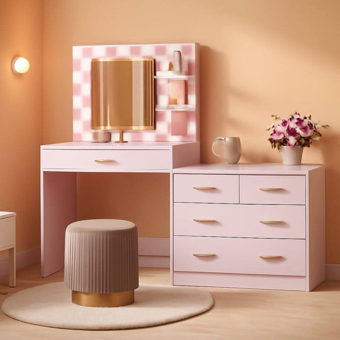 61" Make up Vanity Desk with Mirror and Lights, Pink Vanity with 8 Wide Storage Drawers & 2 Tier Shelves, 3 Lighting Modes with Adjustable Brightness for Bedroom