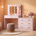 61" Make up Vanity Desk with Mirror and Lights, Pink Vanity with 8 Wide Storage Drawers & 2 Tier Shelves, 3 Lighting Modes with Adjustable Brightness for Bedroom