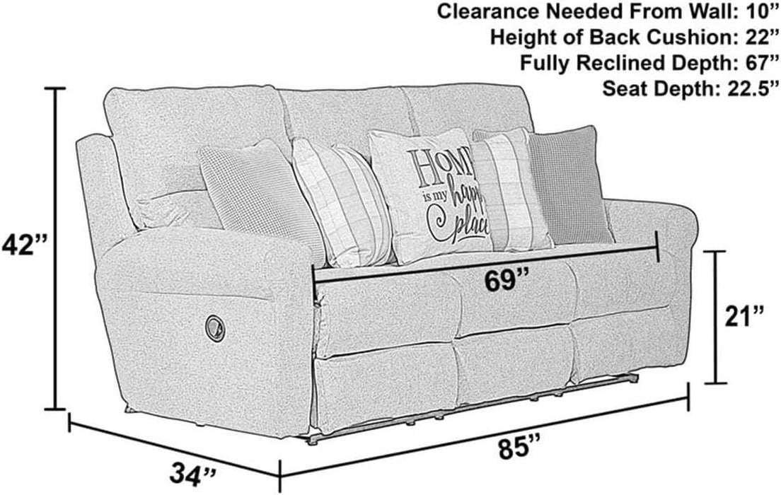 Eastland Lay Flat Reclining Sofa in Beige Fabric with Accent Pillows