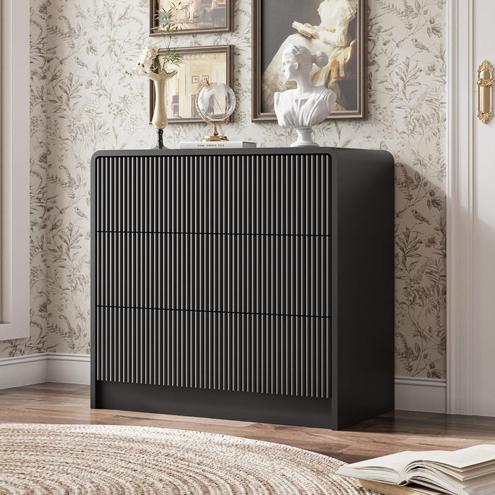 55" Wide Modern Curved 3 Drawer Dresser，Black