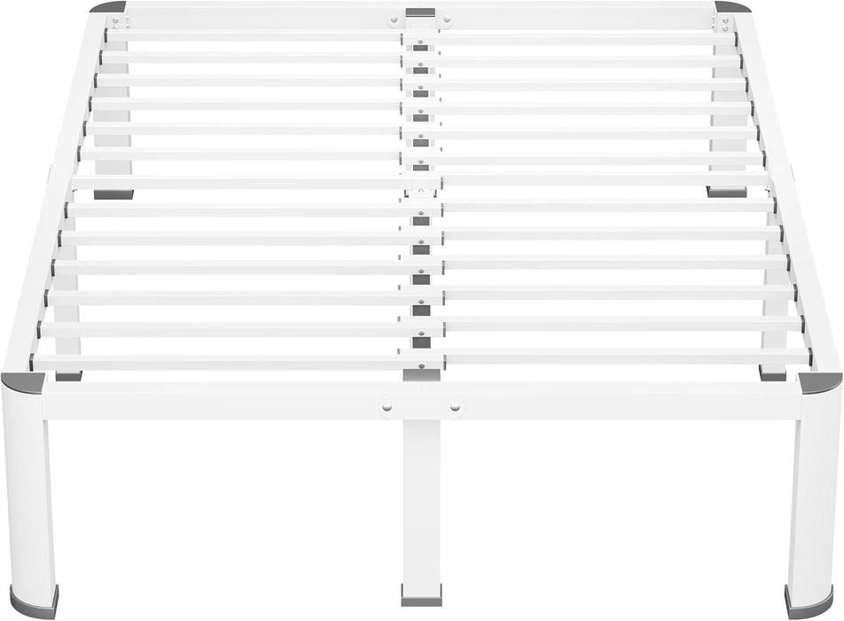 14 Inch White Full Heavy Duty 3500Lbs Bed Frame with Round-Corner