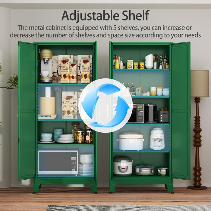 Green Metal Storage Cabinet With Adjustable Shelves