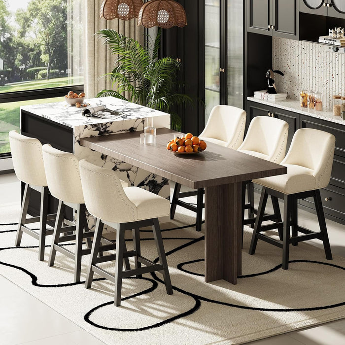 27" Swivel Bar Stools Set of 2, Upholstered Barstools with Padded Seats and Solid Wood Legs, Counter Height Kitchen Stools for Kitchen Island, Breakfast Nook, Beige