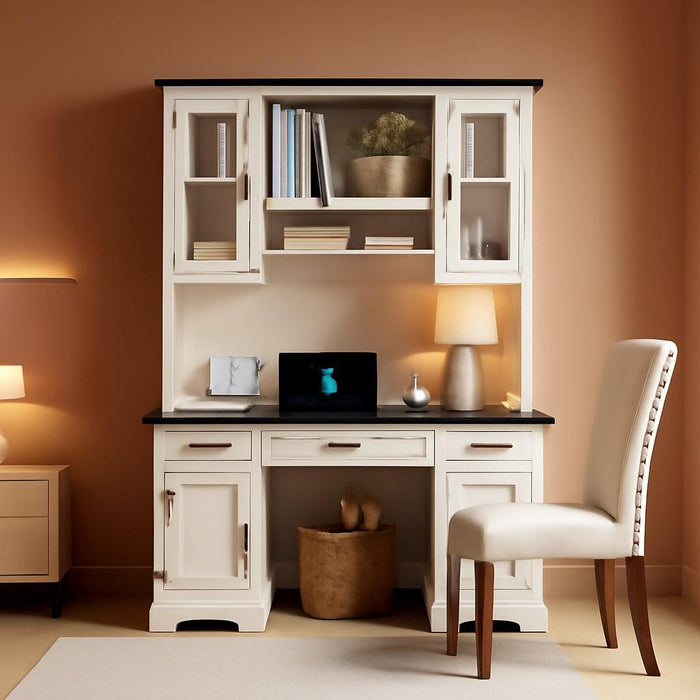 Farmhouse 76 Inch White IndustrialGrade Desk Hutch