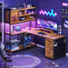 L Shaped Computer Desk, 58'' Office Desk with 3 Drawers and Bookshelf, L Shaped Corner Desk with Storage Shelves and LED Light for Home Office, Gaming Desk, L Desk, Rustic Brown