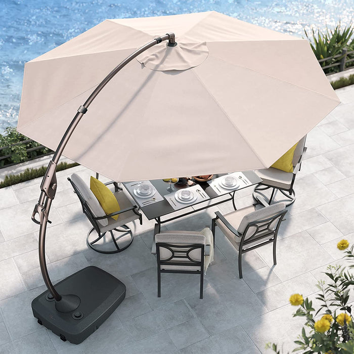 11FT Cantilever Umbrella with Base Outdoor Large round Aluminum Offset Umbrella for Patio Garden Backyard (Champagne, 11 FT)