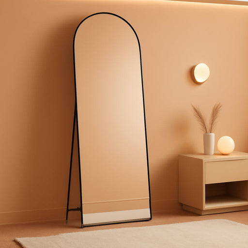 Arched Full Length Mirror, Floor Mirror with Stand, 59"X16" Large Mirror, Wall Mirror Full Length, Body Floor Mirror, Wall Mounted Mirror for Bedroom, Black
