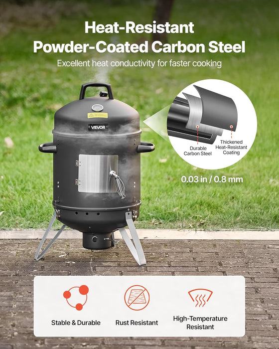 Charcoal Smoker, 16" Vertical Charcoal BBQ Grill, Coated Steel Barbecue Smoker with 2 Grilling Grates, Thermometer, Air Vents & Removable Ash Tray, Ideal for Backyard Patio Parties Cooking