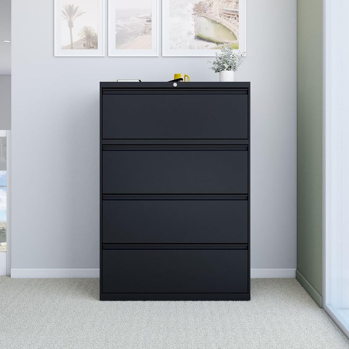 Commercial 4-Drawer Lateral File Cabinet, Letter/Legal Size, Lockable, 52.36" H X 36" W X 18.62" D, Black (60925/17454)