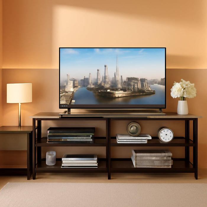 TV Stand for Tvs up to 65 Inch, 55" Long Industrial TV Console Table with 3-Tier Storage Shelves, Entertainment Center for Living Room, Bedroom (Brown)