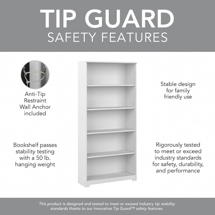 Bush Furniture Tall 5 Shelf Bookcase, Large Open Bookshelf, Sturdy Display Cabinet for Living Room or Home Office, Cabot Collection, White