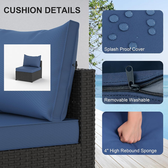 Patio Furniture Set, 5PCS Outdoor Sectional W/ Ottoman & Cushion, Navy Blue