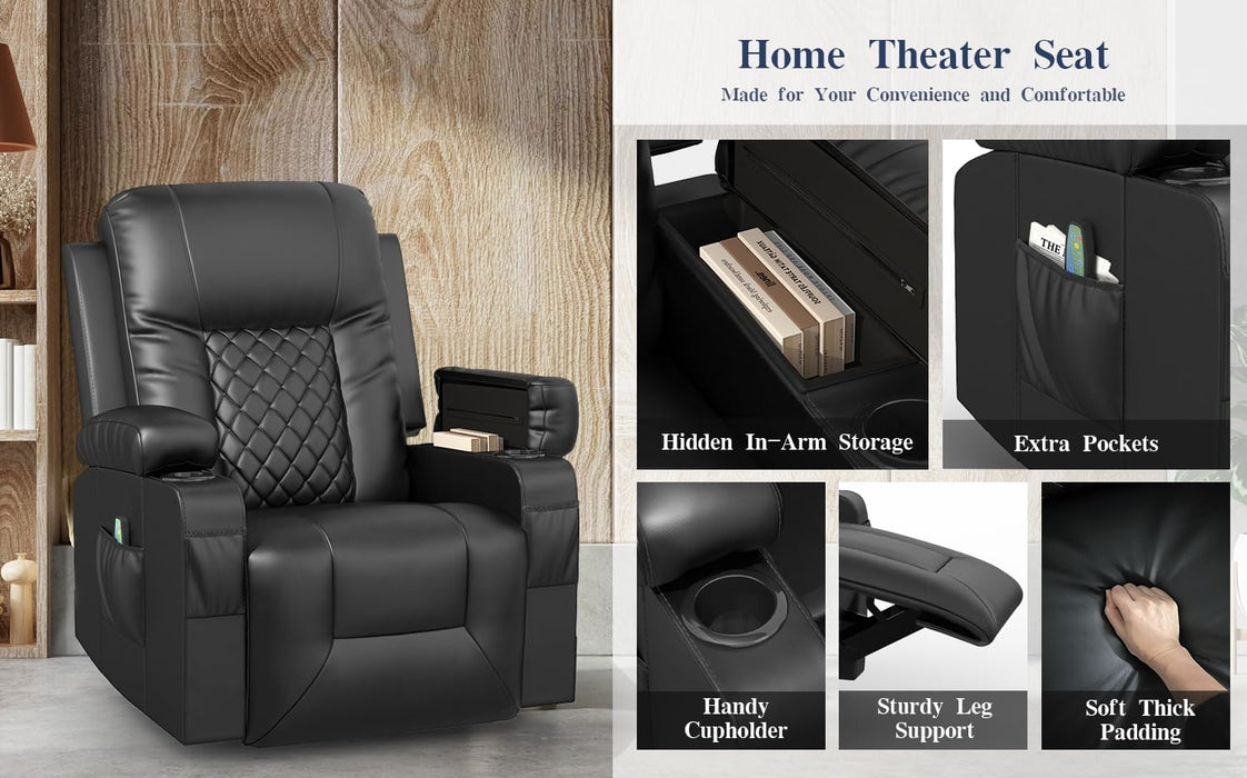 Black Swivel Recliner with Massage & Heat