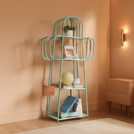 Green Four Tier Ladder Bookshelf Freestanding Storage
