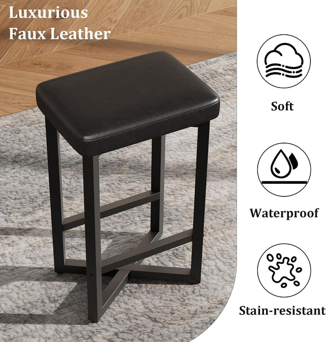 Bar Stools Set of 4, 24.6" Counter Height Backless Barstools | Black Upholstered PU Leather Seats, Metal X-Frame & Footrest, Modern Kitchen Stools for Home Bar, Dining Room