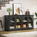 63 Inch Sideboard Buffet Cabinet with Glass Doors, Credenzas Cabinet, Black | 4 Doors, Arched, Large, Adjustable Shelves, Modern Style, for Living Room, Kitchen, Entryway