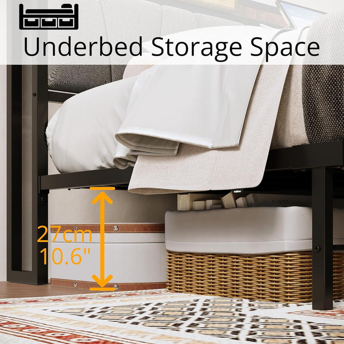 King Size Bed Frame, Storage Headboard with Charging Station, Solid and Stable, Noise Free, No Box Spring Needed, Easy Assembly