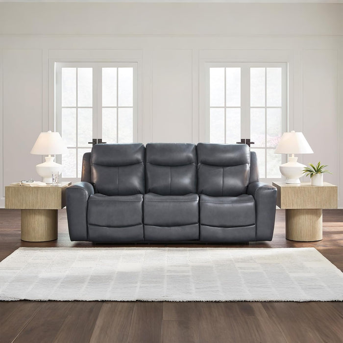 Mighty Moves Contemporary Power Leather Match Reclining Sofa with Position Lock, Adjustable Headrest and USB Charging Ports, Blue
