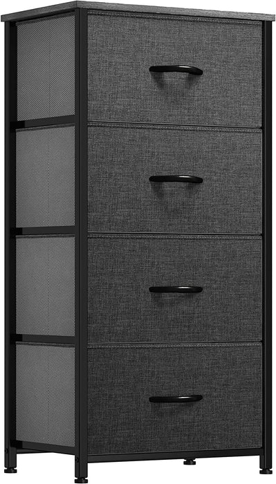 Black Storage Tower with 4 Fabric Bins