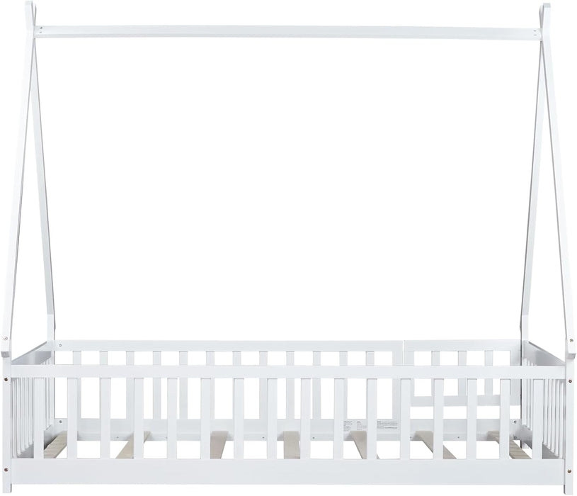 White Montessori Handcrafted SolidWood Floor Bed Door