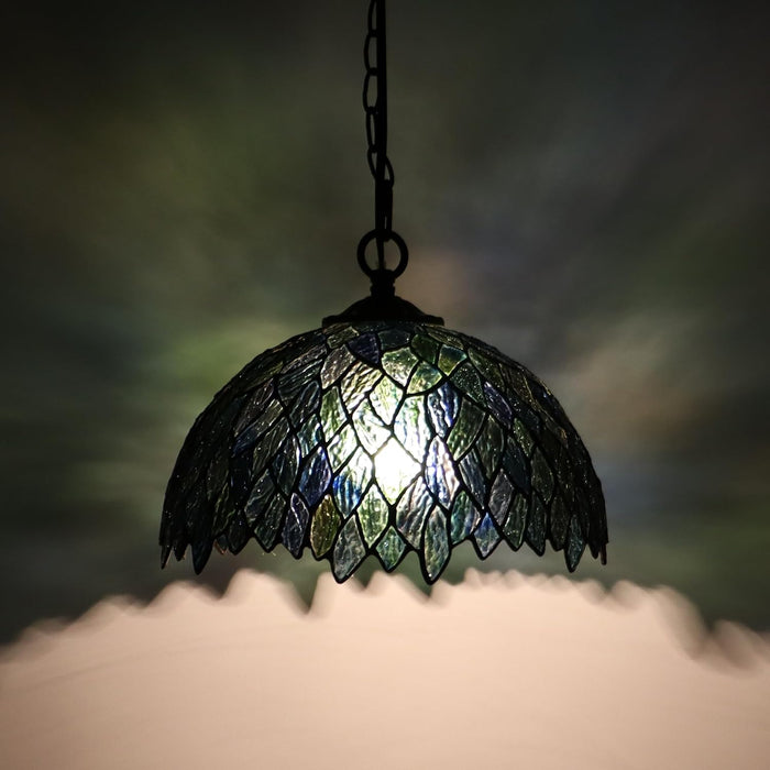 Stained Glass Style Plug in Hanging Lamp Multicolor Leaf 180 Inch