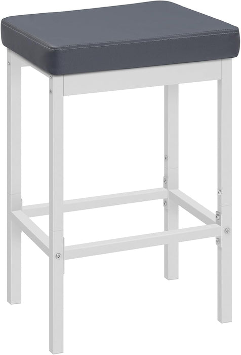Bar Stools, Set of 2 Bar Chairs, 24.8-Inch Height Stools, Breakfast Bar Stools, Kitchen Bar Chairs, 2" Thick Upholstery, for Kitchen, Dining Room, Cafe, Bar Counter, White and Gray WG21BY01