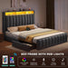 Queen Size Bed Frame with 4 Storage Drawers and RGB LED Lights, Velvet Upholstered Platform Bed with Charging Station and Bookcase Storage Headboard, No Box Spring Needed, Easy Assembly, Grey