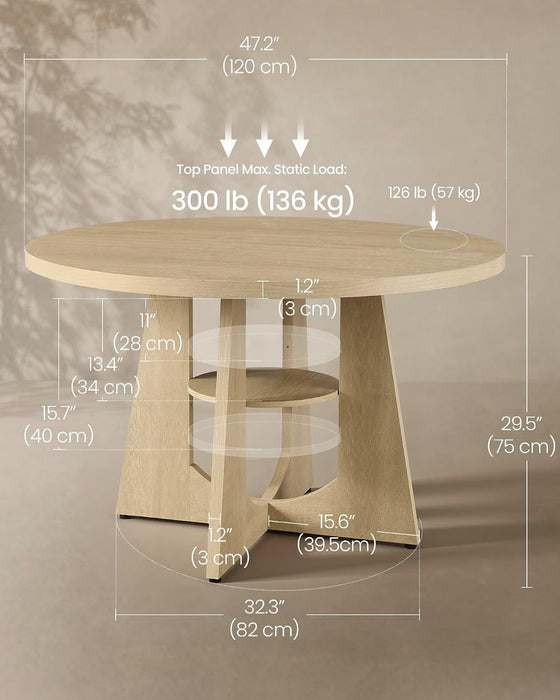 47-Inch round Dining Table for 4-6 People, Pedestal Kitchen Table