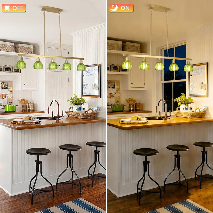 Gold Pendant Chandelier With Emerald Floral GlassShade