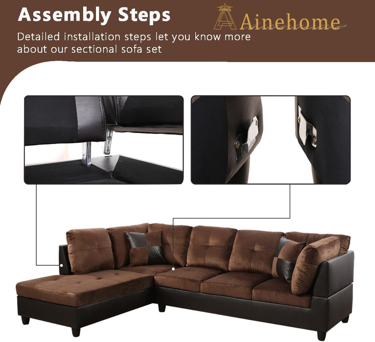 2-Piece L-Shape Microfiber Sofa Set with Chaise