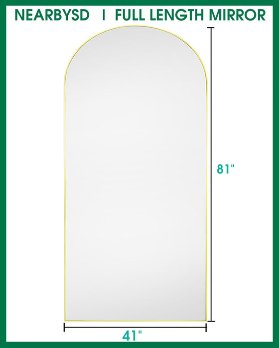 Arched Full Length Mirror81 X41 Full Body Floor Mirror Standing Hanging or Leaning Wall, Arch Wall Mirror with Stand Aluminum Alloy Frame for Bedroom Cloakroom Gold