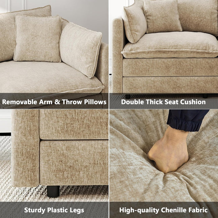 Convertible Modular Sectional Sofa 77Inch Camel Deep
