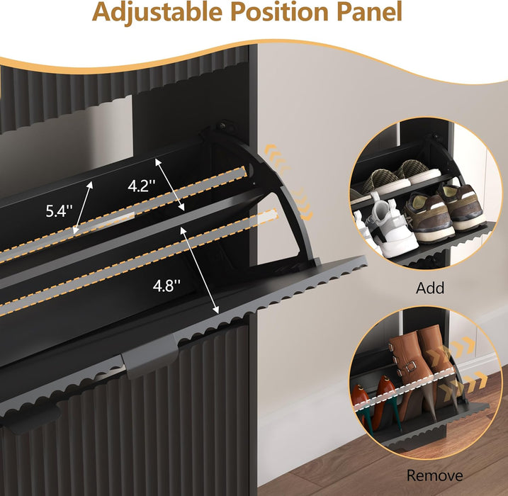 Black Fluted Shoe Cabinet With OpenStorageCompartment