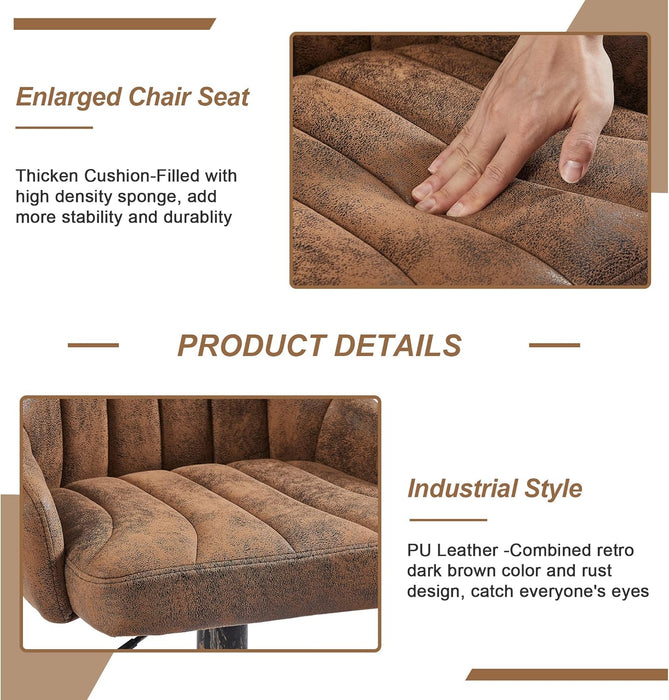 Bar Stools Set of 4, Adjustable Barstools, Counter Height Stools with Back and Arm, Kitchen Island Stools, Swivel PU Chairs for Pub, Dining Room, Industrial Style, Dark Brown