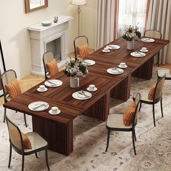 78 Inch Rectangular Dining Table for 6-8 People, Large Modern Farmhouse Kitchen Table with Grooved Wood-Strip Base, Perfect for Dining Room or Family Gathering, Walnut