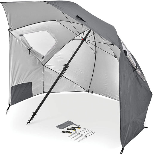 Premiere XL 9-Foot Umbrella - Heavy-Duty 1.25" Center Pole & Twist Handle Auger - UPF 50+ Sun Protection - Privacy Side Panels, Zippered Windows & 2 Interior Pockets - Carry Bag Included