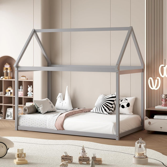 Grey Twin Montessori Playhouse Bedstead Slats Frame