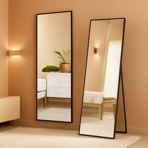 Full Length Mirror 59"X17" Full Body Floor Mirror for Bedroom or Cloakroom, Can Stand Alone, Hang or Lean against Wall, Tall Wall Mirror with Stand and Sleek Aluminum Alloy Thin Frame