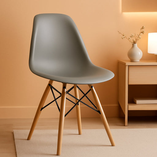 Elon Series Moss Gray Plastic Chair with Wooden Legs for Versatile Kitchen, Dining Room, Living Room, Library or Desk Use