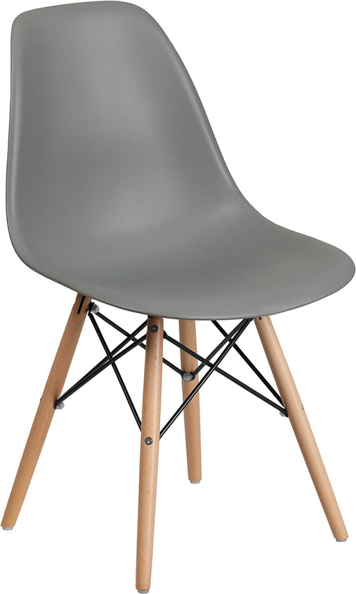 Elon Series Moss Gray Plastic Chair with Wooden Legs for Versatile Kitchen, Dining Room, Living Room, Library or Desk Use